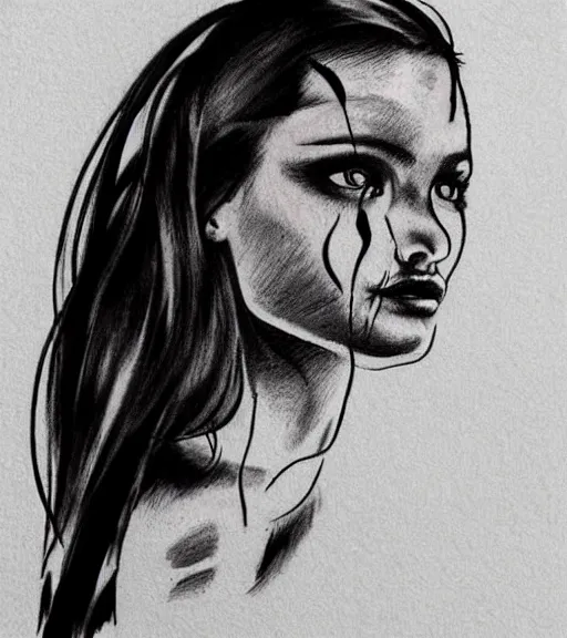 Prompt: tattoo design sketch of an extremely beautiful woman face with a faded background of stunning mountain view on her side, hyper - realistic, in the style of matteo pasqualin, amazing detail, black and white, faded