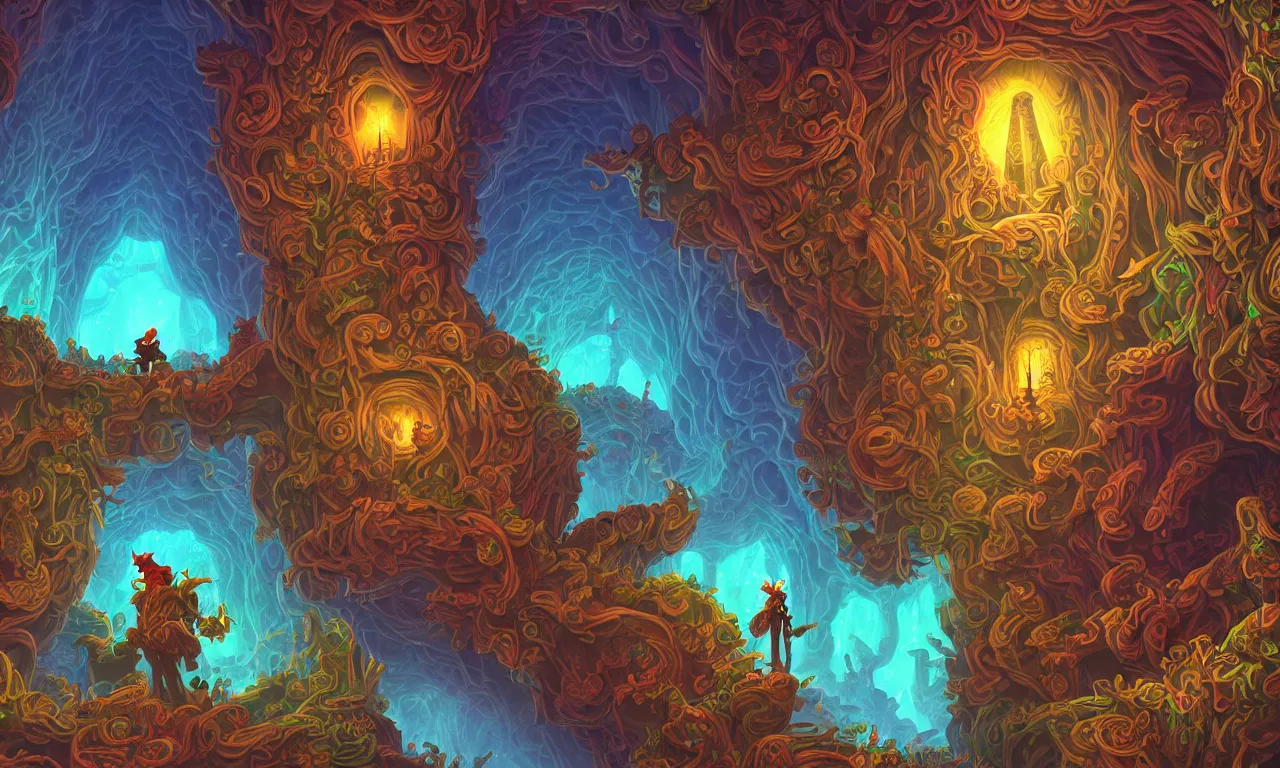 Image similar to large kerberos realm, wizard issues ticket close up, reading a directory, colorful ravine, 3 d art, digital illustration, perfect lighting