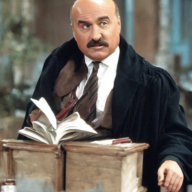 Prompt: Dr Phil as a professor in Harry Potter, film still