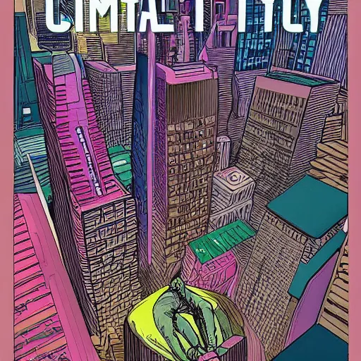 Image similar to A digital art of a city in 2055, detailed award winning comic cover by moebius