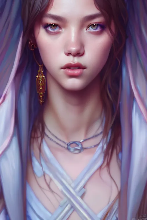 Image similar to beautiful digital painting of lalisa gray background with high detail, 8 k, stunning detail, photo by artgerm, greg rutkowski and alphonse mucha, unreal engine 5, 4 k uhd