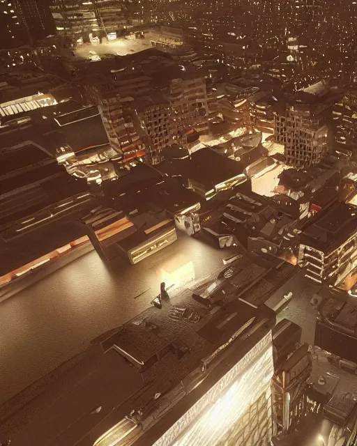 Prompt: a night rooftop scene, light from traffic in the city below, close up shot of a photorealistic gangster wearing a trench coat looking at the city below, high contrast, unreal engine, hyper realism, realistic shading, cinematic composition, realistic render, octane render, detailed textures