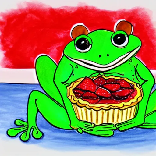 Prompt: sketch of a frog eating a strawberry pie,