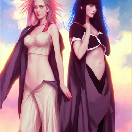 Image similar to jennifer connelly and uma thurman as a beautiful anime girls by wlop and greg rutkowski