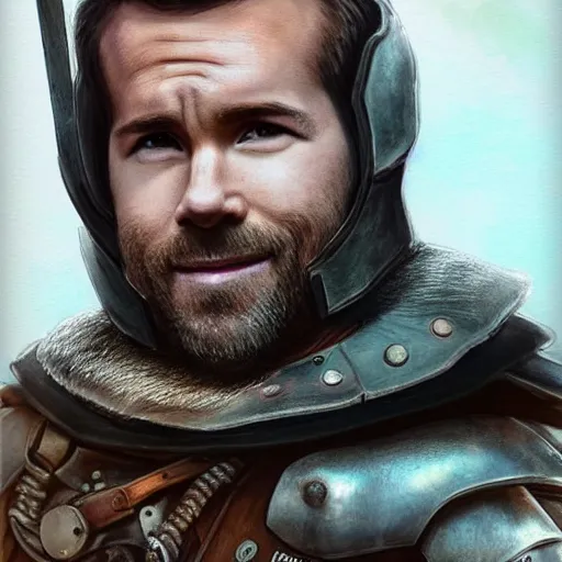 Prompt: Ryan Reynolds as a cute little anthropomorphic border terrier knight with the face of Ryan Reynolds wearing leather body armor, joy, happy, adorable, short, baby animal, DnD character art portrait, ultra realistic, ultra detailed, cinematic lighting, epic lighting, volumetric light, DeviantArt Artstation, by Jason Felix by Steve Argyle by Tyler Jacobson by Peter Mohrbacher