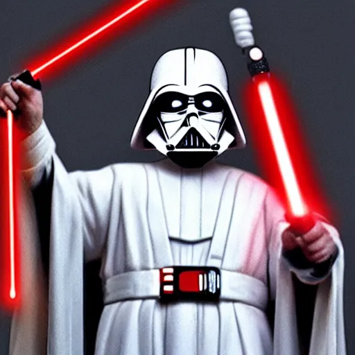 Image similar to darth pope with one white lightsaber electrocuting the cardinals
