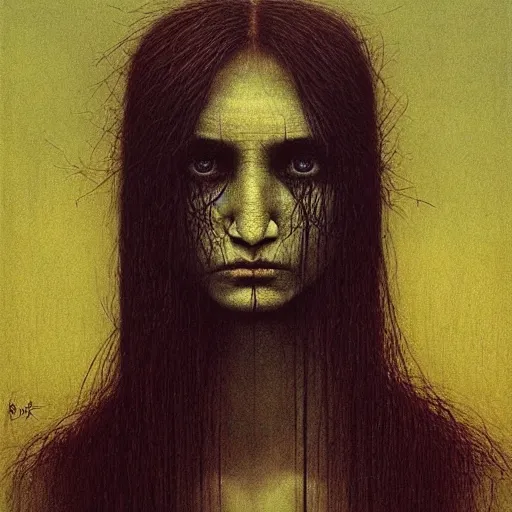 Prompt: portrait of half human half raven girl by Beksinski