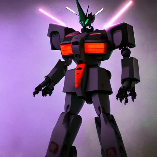 Prompt: Nostalgic Daguerreotype photo of Futuristic Kaiju Evangelion-Gundam Mecha Robot guarding futuristic cyberpunk Tokyo city, misty xparticles. blacklight neon glow. Hyperrealism