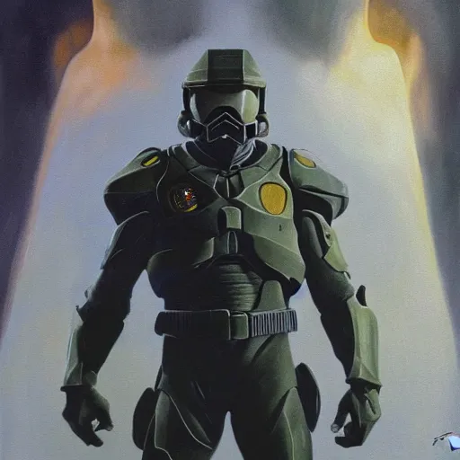 Image similar to ultra realistic portrait painting of kevin durant as master chief, art by frank frazetta, 4 k, ultra realistic, highly detailed, epic lighting