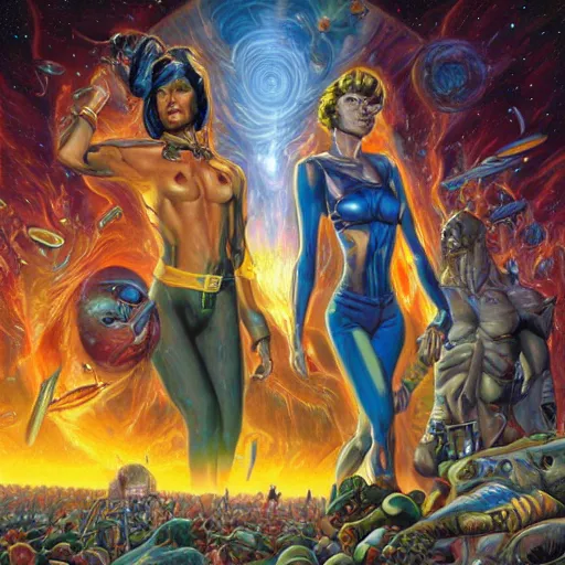 Image similar to Waiting for the end of the universe by Joe Jusko, rendered in hyperdetailed Ultra HD, trending on ArtStation, luminous
