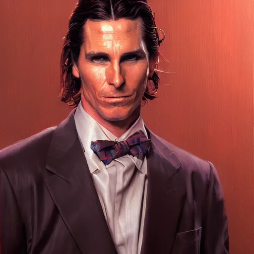 Image similar to Christian Bale as Patrick Bateman, Closeup character art by Donato Giancola, Craig Mullins, digital art, trending on artstation