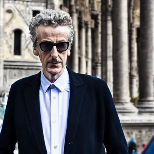 Image similar to portrait of peter capaldi visiting piazza del duomo milan