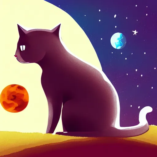 Image similar to a cat sitting on planet earth, space in background, illustration, digital art, trending on artstation