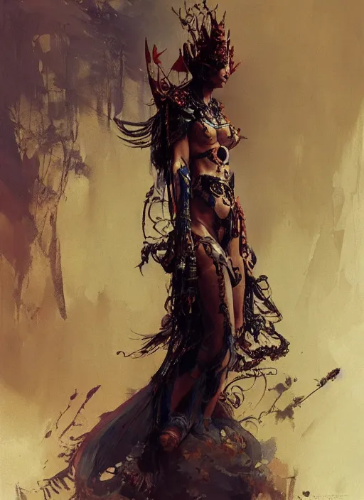 Image similar to amazon queen, intricate, elegant, highly detailed, vivid colors, john park, frazetta, sparth, ruan jia, jeffrey catherine jones