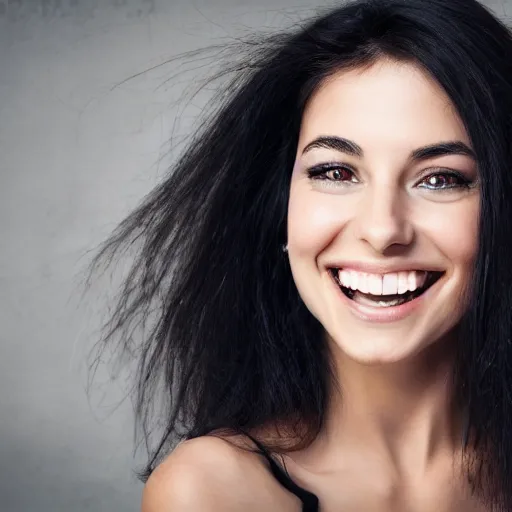 Image similar to german-italian woman with black hair, lovely smile, photo, protrait