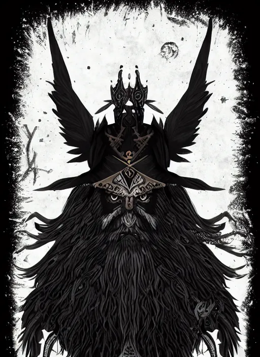 Image similar to raven warlock, wind magic, exquisite details, black beard, white background, by studio muti