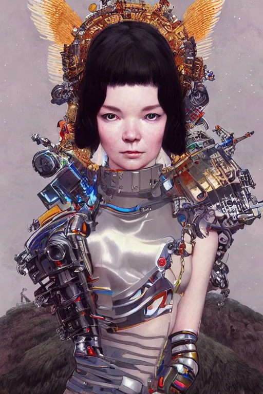 Image similar to portrait of beautiful young Björk, cyberpunk, Warhammer, highly detailed, artstation, illustration, art by Gustav Klimt and Range Murata and Ilya Kuvshinov and Sakimichan