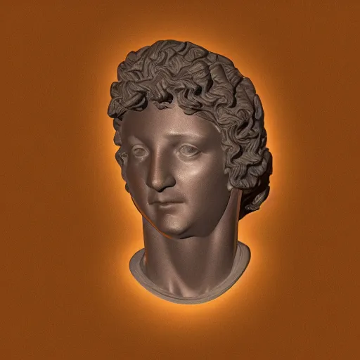 Prompt: a neon ring on the head of a renaissance statue, 3 d render