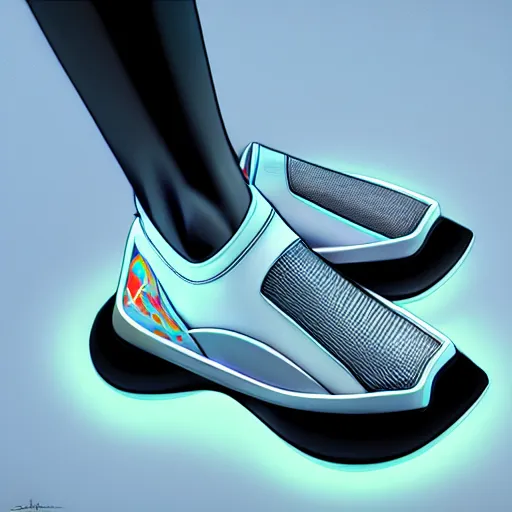 Image similar to futuristic balenciaga sneakers by james jean, subsurface scattering, highly detailed, rim light, art, cinematic lighting, very coherent, hyper realism, high detail, 8 k