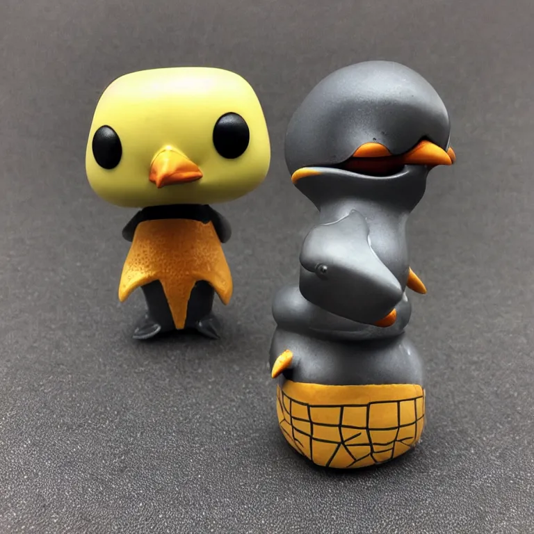 Prompt: funko pop heavy metal penguin with turtle