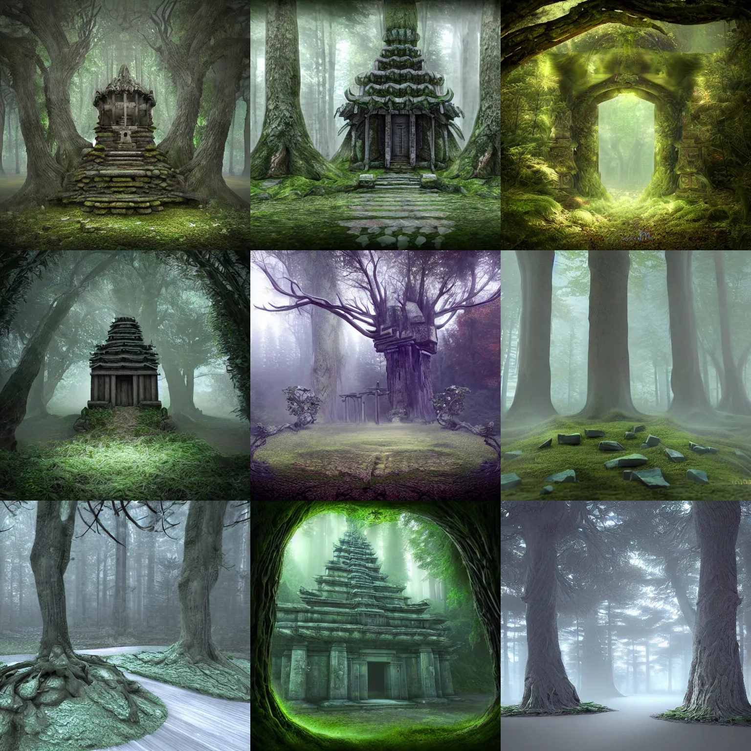 Prompt: Mysterious Forest Temple, 3d digital art by Brunhild De Rooij