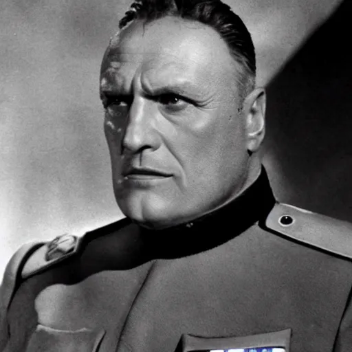 Image similar to A still of Mussolini in Star Trek, colour photo