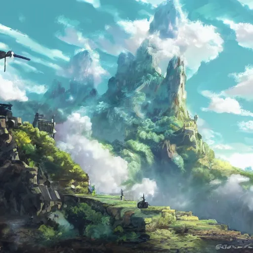 Image similar to Final fantasy landscape in the style of Studio Trigger