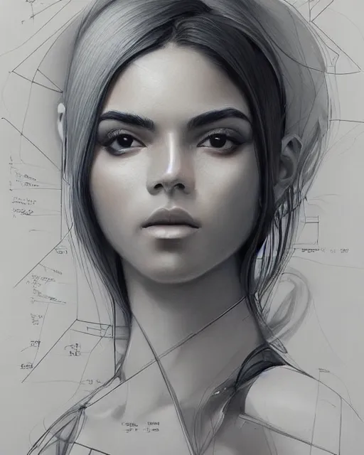 Image similar to a beautiful hyperrealistic Sara Orrego portrait and body in pencil from a photo, by Peter Mohrbacher, technical drawing, blueprint diagram, trending on artstation