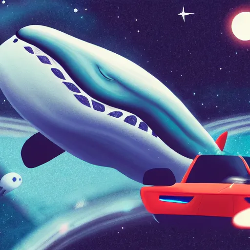 Image similar to space whales driving cars, 4 k, digital illustration,