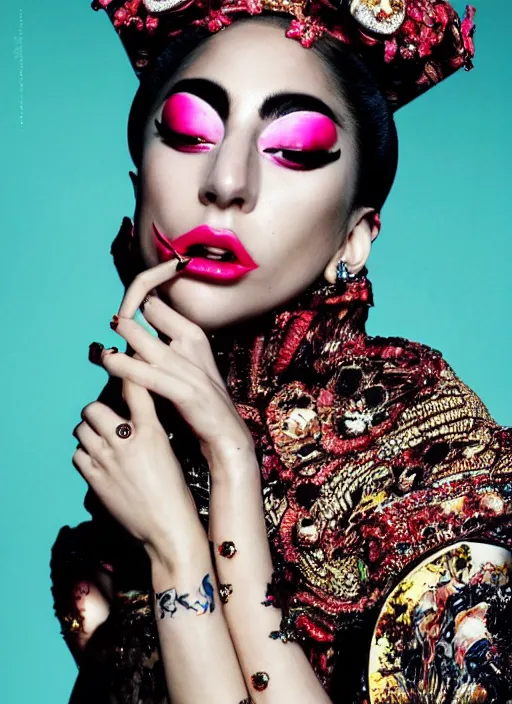 Image similar to lady gaga styled by nick knight posing asian themed, vogue magazine, Highly realistic. High resolution. Highly detailed. Dramatic. 8k.4k.