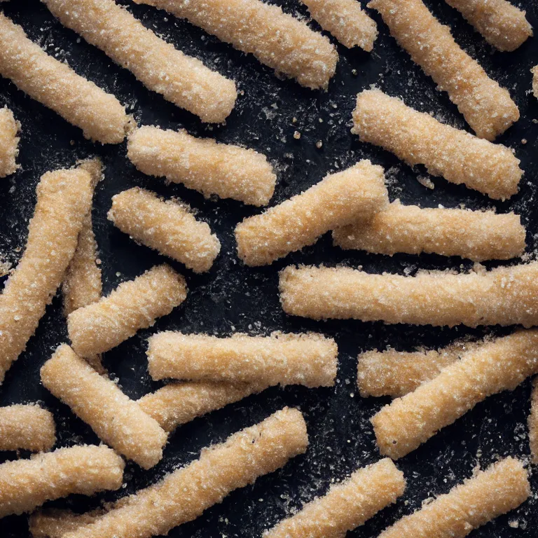 Image similar to Soaking wet soggy fish stick drenched with a stream water from a faucet on a moist wet plate. Very wet delicious crusty fish sticks. Macro lens close up 4K food commercial shot