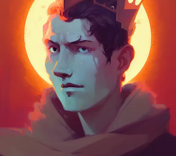 Prompt: portrait of king of sun and fire, golden eyes, tarot, by atey ghailan, by greg rutkowski, by greg tocchini, by james gilleard, by joe fenton, by kaethe butcher, dynamic lighting, gradient light blue, brown, blonde cream and white color scheme, grunge aesthetic