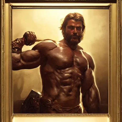 Prompt: handsome portrait of a spartan guy bodybuilder posing, radiant light, caustics, war hero, breath of the wild, by gaston bussiere, bayard wu, greg rutkowski, giger, maxim verehin