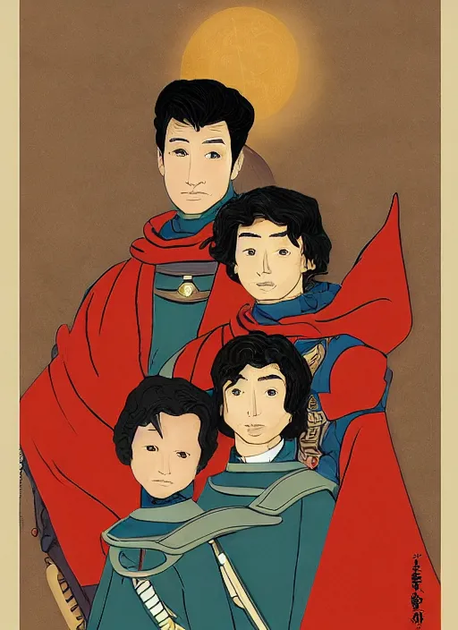 Image similar to family portrait of duke leto atreides and prince paul atreides, dune, in the style of yamato - e, traditional japanese, tosa school, tosa mitsuoki, tosa mitsunobu, iwasa matabei.