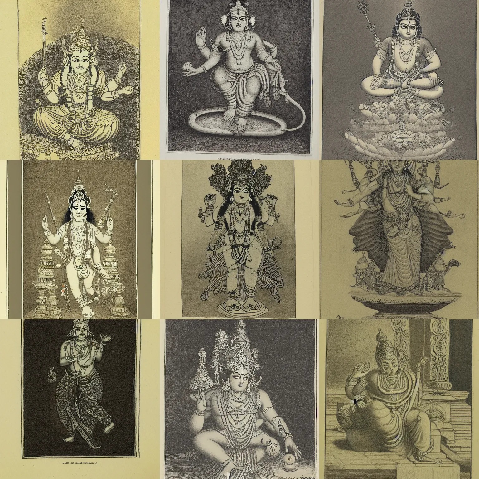 Prompt: illustration of lord narayana, etching by louis le breton, 1 8 6 9, 1 2 0 0 dpi scan