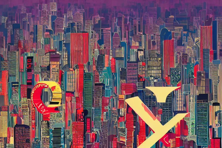 Prompt: an epic comic book style painting of the uppercase letter z towering over the world, the letter z, font, tokyo cityscape, banners and ribbons, trending on artstation, dynamic lighting