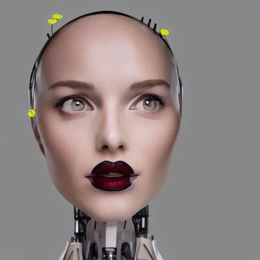 Image similar to female robot face with flower antennas