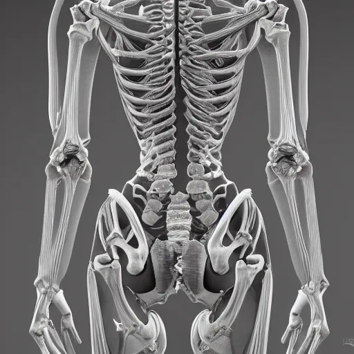 Image similar to beautiful scene of a detailed and intricate design of the back of full woman body wrapped in bones, real, studio shot, dynamic lighting, great finesse organic hyper detailed, engineering blueprints, technical drawings, calculus, stained paper, hyperrealistic, ultra detailed, 4K, octane render, unreal engine