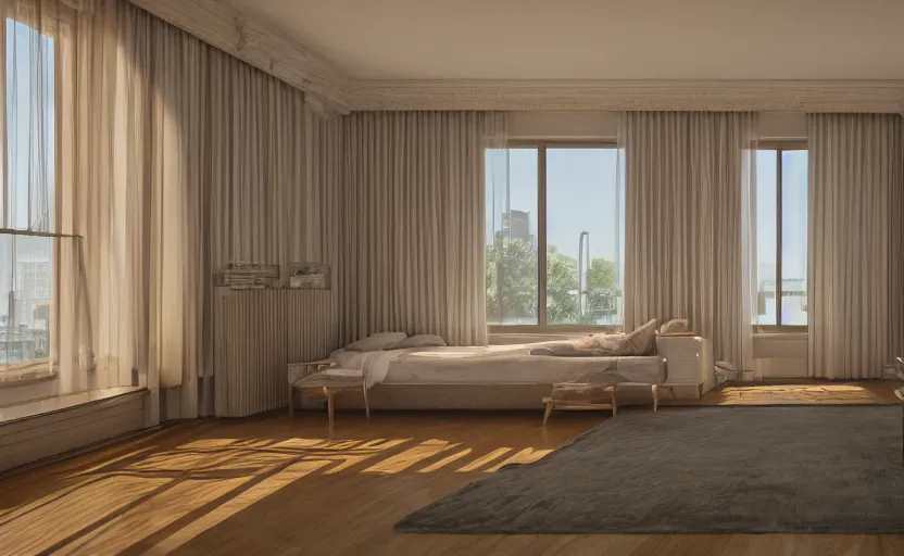 Prompt: a room with interior 1 9 6 0 s, high quality, 8 k, architecture, symmetrical, harmonious, complementary colors, calm, high coherence, natural lighting, path traced, highly detailed, hyperrealistic, concept art, octane render, unreal engine 5, trending on artstation, beautiful, elegant