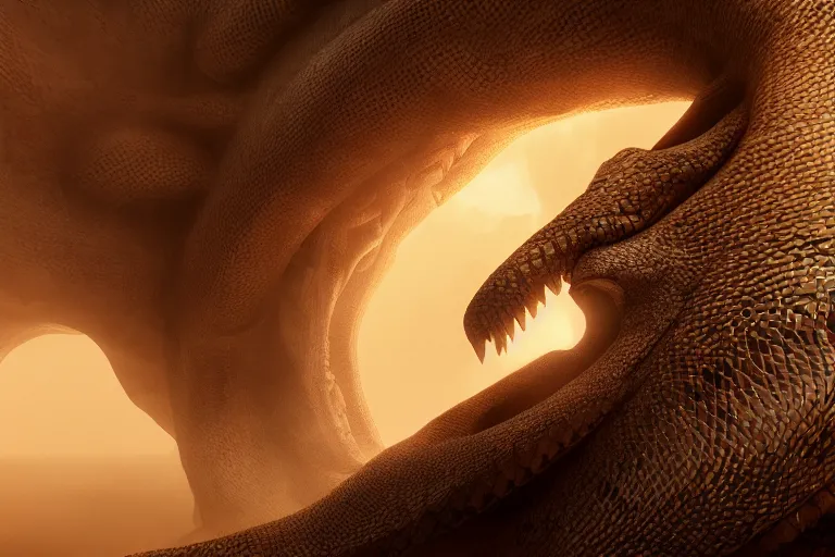 Image similar to cinematic closeup portrait of a colossal monster serpent in a sandstorm, detailed textures, dramatic lighting, unreal engine, cgsociety, artstation, 4k