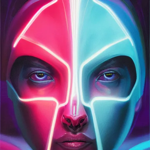 Prompt: symmetry!! a sci-fi portrait, oil painting, colourful!! illustration of Clu from Tron, colourful, by Justin Sweet and Greg Rutkowski and Alphones Much