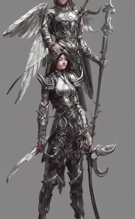 Image similar to Fantasy Concept character art of a victorian angel knight girl. By artstation trending. Highly detailed