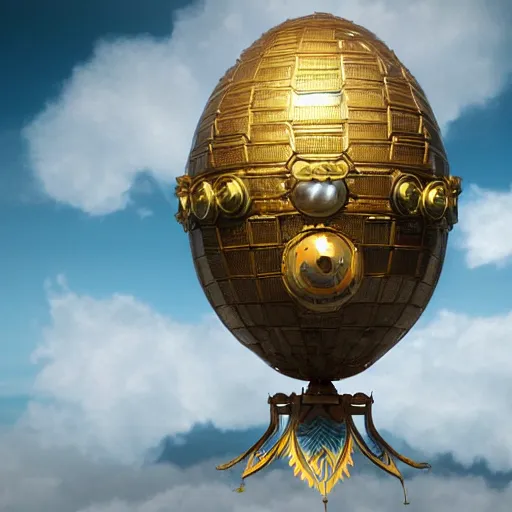 Image similar to enormous flying city in a faberge egg, sky, steampunk, fantasy art, masterpiece, octane render