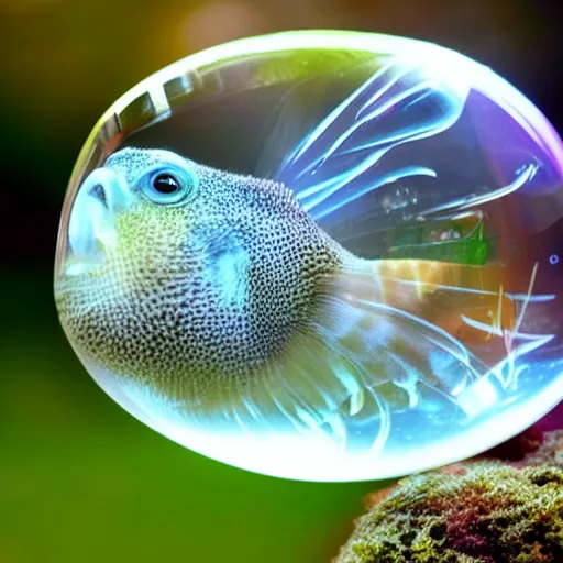 Image similar to a blowfish insode a soap bubble