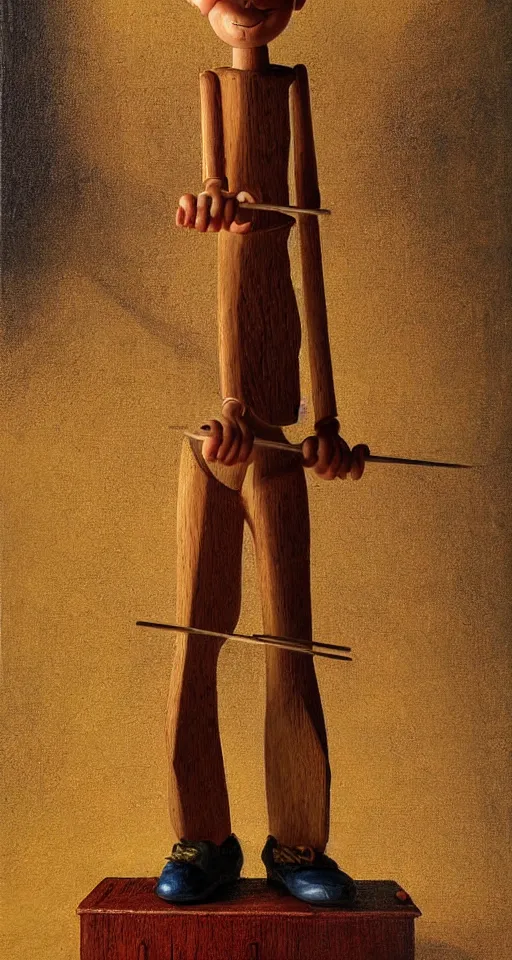 Image similar to a wooden boy, pinocchio highly detailed painting by alberto mielgo