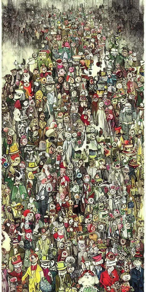 Prompt: a vintage easter parade by alexander jansson and where's waldo