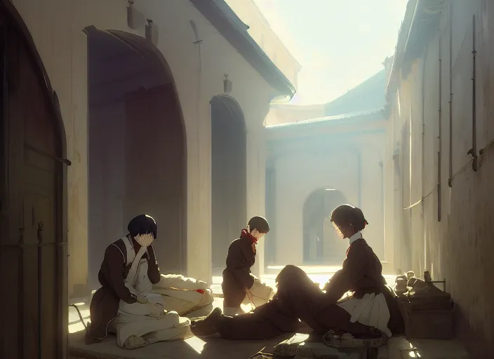 Image similar to 1 8 5 4 crimea, florence nightingale, army hospital in scutari, overcrowded, filthy, blocked drains, broken toilets, rats, many wounded soldiers, sleep dirty floor, grimy walls, finely detailed perfect art, painted by greg rutkowski makoto shinkai takashi takeuchi studio ghibli