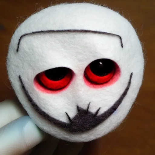 Image similar to creepy felt solo with realistic eyes