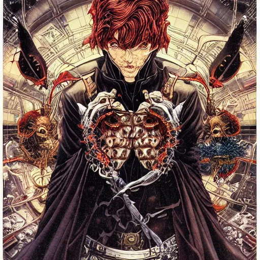 Prompt: portrait of devil's advocate, symmetrical, by yoichi hatakenaka, masamune shirow, josan gonzales and dan mumford, ayami kojima, takato yamamoto, barclay shaw, karol bak, yukito kishiro