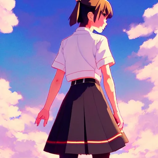 Image similar to a beautiful! boyish! natalie portman model, wearing catholic school girl outfit with mayan pattern and native style, jrpg aztec street fashion, gapmoe yandere grimdark, trending on pixiv fanbox, painted by greg rutkowski makoto shinkai takashi takeuchi studio ghibli, akihiko yoshida